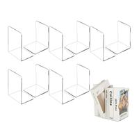 CYEER 10 PCS Acrylic Bookends, Plastic Book Ends for Shelves, Clear Book End Adjustable Book Stand for Library Office School Desktop Organizer