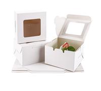 CYEER 100 Pack Cake Box, 4 x 4 x 2.5 Inch White Individual Cupcake Boxes, Small Bakery Cake Boxes with Window, Mini Treat Boxes Cake Boxes for Cake Portions Cookie Donuts
