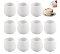 CYEER 12 PCS Small Milk Jug, 110ML White Ceramic Milk Jugs Small Sauce Gravy Jug Without Handle for Milk Coffee Sauce Gravy