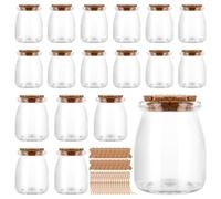 CYEER 18 Pack 200ml Small Glass Jars with Cork Lids and Bear Tags, 7 oz Candle Jars Mason Jars Mini Bottles Pudding, Yogurt Pots Storage for Food, DIY Projects