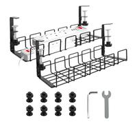 CYEER 2 Pack Cable Management Under Desk, No Drill Under Desk Cable Management, Black Wire Organiser Metal Cable Tidy Cable Tray Basket Cable Management Tray for Desks Home Office Kitchen