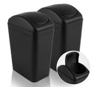 CYEER 2 PCS 12 Litre Swing Bin, Small Plastic Slim Bins for Kitchen, Black Trash Can Rubbish Bin for Bedroom Kitchen Cabinet Bathroom Office