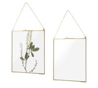 CYEER 2 Pcs Gold Picture Frames, 25x20cm Glass Frame for Pressed Flowers, Double Sided Glass Frames with Hanging Chain, Hanging Pressed Flower Frame for Photo, Pressed Flower, Plants Specimen