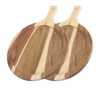 CYEER 2 PCS Round Pizza Board with Handle, 12 Inch Wooden Chopping Boards, Acacia Cheese Board Decorative Charcuterie Platter Pizza Serving Platter Cheese Fruit Bread Tray Board for Kitchen
