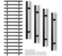 CYEER 20 Pack Black Kitchen Cupboard Handles 128mm Hole Center, Stainless Steel Matt Black Drawer Cupboard Door Handles T Bar Wardrobe Cabinet Pull Handle for Kitchen, Overall Length:200mm