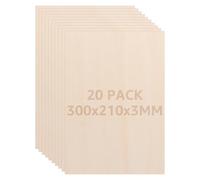 CYEER 20 Pack Plywood Sheets, 3MM Basswood Sheets A4 Thin Plywood Board, Unfinished Wood Boards for Crafts, DIY, Wood Engraving, Laser Projects, Model Making, Decoration, Paintings, 300x210x3mm