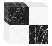 CYEER 20 PCS White and Black Flooring Tiles Self Adhesive, 30x30cm Peel and Stick Self Adhesive Floor Tile, Sticky Floor Tiles Vinyl Floor Tile Stick on Floor Tiles for Bathroom Kitchen