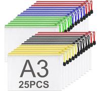 CYEER 25 PCS A3 Zip Wallets, A3 Plastic Wallet Waterproof Plastic ZipLock Bags Waterproof Document Folder File Storage Bags for Office Supplies Home School Travel Accessories - 5 Colours Zip