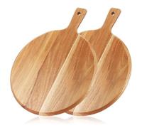 CYEER 2Pcs Pizza Board, 12 Inch Round Wooden Chopping Boards Wood Cutting Board with Handle, Cheese Board Bread Boards Food Serving Board for Pizza, Cheese, Fruits, Vegetables, Bread