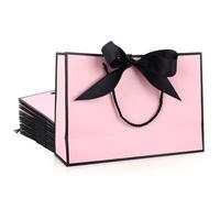 CYEER 30 Pack Pink Gift Bag Medium, 28x20x10CM Gift Bags with Handles, Bulk Pink Gift Bag with Ribbon Bow Shopping Bag for Small Gifts, Jewellery, Retail
