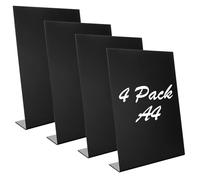 CYEER 4 Pack Chalk Board Signs A4, Black Display Stand, Desktop Chalkboard L-Standard, Menu Chalk Board Sign for Restaurant, Hotel, Wedding, Bar, Food Truck, Office, Counter-297x210MM