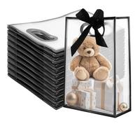 CYEER 40 PCS Clear Gift Bags, Medium Plastic Gift Bags with Black Ribbon Bow, Clear Bags for Gifts Wedding Bridal Baby Shower Birthday, H26xL18xW8cm