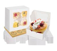 CYEER 6 Inch Cake Box with Window Set of 72, White Cake Boxes for Cake Portions, Square Cupcake Bakery Boxes for Cookies Cupcakes Desserts, 6 x 6 x 3 Inch