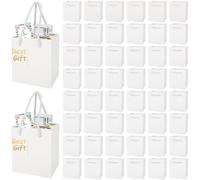 CYEER 60 Pcs White Gift Bags with Tag, 10x7x11.5cm Mini Gift Bag, Small Paper Gift Bag with Rope Handles for Wedding Bridesmaid Gifts, Christmas Birthday Valentines Party Favors