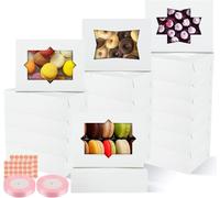 CYEER 8 Inch Cake Box Pack of 60, White Dessert Boxes Bakery Boxes with Window, 8” x 6” x 2.5” Rectangle Cardboard Cake Boxes Food Boxes for Cookies, Pastries, Biscuits, Pie