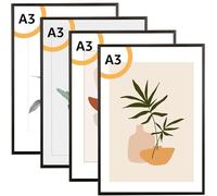 CYEER A3 Picture Frame Set of 4, A3 Black Frame with Plexiglass, Aluminum Alloy A3 Frame Photo Frame Poster Frames for Wall Mount Display