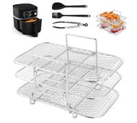 CYEER Air Fryer Rack 19 x 13 x 11.5 cm, Airfryer Accessories for Ninja Hot Air Fryer Foodi Dual Zone, Cooking Grate for Ninja, 304 Coated Stainless Steel Three-Layer Multi-Purpose Grill