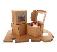 CYEER Brown Kraft Small Bakery Boxes, Individual Cupcake Boxes with Clear Window, 9x9x7.5cm, 100 Pack, Perfect for Cake Portions, Cookies, Donuts