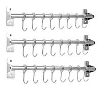 CYEER Kitchen Rail Wall Mounted Utensil Rack Set of 3, Stainless Steel Hanging Kitchen Rail with 24 Removable Hooks, Hanger Organizer Utensil for for Hanging Knives, Pot and Pan, 40cm/16inch