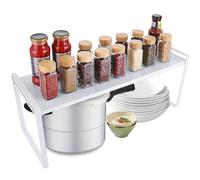CYEER White Kitchen Cupboard Organiser, Extendable Shelf Spice Rack, Adjustable Counter Cupboard Shelf Organiser Suitable for Home and Kitchen Storage(W22xH25xL35-65cm, White)