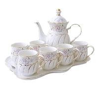 CYEZHKIIJ Espresso Cups Set, Coffee Mugs,Tea Cup Teapot 8 Pieces and Tray Afternoon Drinkware Gold Trim Glazed Porcelain and Service Pot