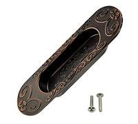 Cyful Stainless Steel Recessed Finger Oval Flush Pulls Recessed Sliding Door Oval Plate Cabinet Drawer Pulls Handles Antique Copper 147mm/5.78" Long- 1Pc