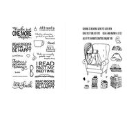 CYFUN DESIGN 2 PCS Stamps Girl Reading on Sofa All I Need is a Book and Hook Book Themed Clear Stamp for Card Making Embossing Stencil Templates for Crafts Photo Album Decor