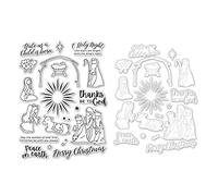 CYFUN DESIGN Christmas Holy Family Cutting Dies and Stamp Sets for Card, Peace on Earth, Merry Christmas Sheep Metal Cutting Dies Match Clear Rubber Seal Stamps for DIY Scrapbooking Paper Crafting