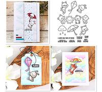 CYFUN DESIGN Raindrop Umbrella Kite Lovely Animals Cat Rabbit Bear Umbrella Look for Rainbow Transparent Silicone Clear New Stamp for Card Making and DIY Scrapbooking Handmade Paper Craft