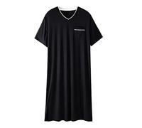 CYGE Men's Short Sleeve Modal Nightdress Classic Solid Color Mens Pajamas Nightshirt Mid-Length Nightgowns Loose L-3XL,Black,3XL