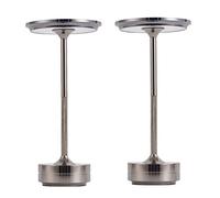 CYGEVUGL Cordless Table Lamp for Bedrooms Set of 2, Battery Powered Touch Bedside Lamps 3 Color Stepless Dimming, Metal Led Desk Lamp for Living Room/Restaurant/Bars/Home/Office/Outdoor,Silver
