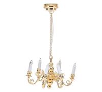 Cygmophing 1:12 Dollhouse Chandelier Lighting 6 Heads Hanging Decoration Miniature Dollhouse Ceiling Light (Gold)
