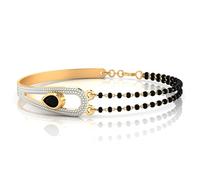 CYGNI BANGLES Gold-Plated Brass Hand Mangalsutra Bracelet for Women | Elegant Black Bead Chain with Floral Design
