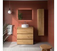 Cygnus bath Bequia 3C Vanity Unit 80Cm Oak Worktop Basin Ceramic