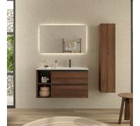 Cygnus bath Bequia Plus Metal Vanity Unit 90Cm Walnut Basin Ceramic Right Tap 2H