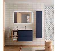 Cygnus bath Bequia Plus Vanity Unit 100Cm Matt Blue / Oak Basin Ceramic Right Tap 2H