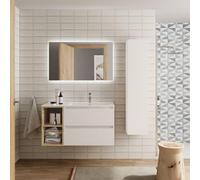 Cygnus bath Bequia Plus Vanity Unit 100Cm Matt White / Oak Basin Ceramic Right Tap 2H