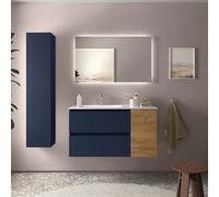 Cygnus bath Bequia Plus Vanity Unit 90Cm Matt Blue / Oak Basin Ceramic Left Tap 1P