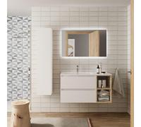 Cygnus bath Bequia Plus Vanity Unit 90Cm Matt White / Oak Basin Ceramic Left Tap 2H