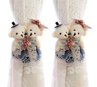 Cygoshop 2PCS Window Curtain Hook Tieback Cute Bear Curtain Buckle Hangers (Brown Bear in blue clothes)
