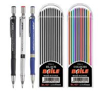 CYH Mechanical Pencil Kit 2 mm, 3 Pieces Mechanical Pencil Set Blue, Black and Silver, 24 Pieces Coloured Leads and Black for Drawing Project Writing Making Artistic Drawing