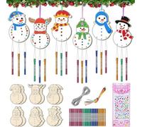 Cyhhsy 6 Pack Christmas Wind Chime Kit for Kids,DIY Color Your Own Wooden Wind Chime Santa Claus Snowman,Christmas Party Decorative Hanging Wind Chime, Suitable for Family Classroom Activities
