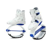 CYHTYM Kangaroo Jump Shoes Bouncing Kangaroo Shoes, White and Blue Patchwork Fitness Training Moon Boots, Adjustable Tightness(XXL(42-44))
