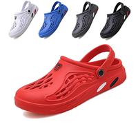 CYian Mens Womens Garden Clogs Quick-Dry Mesh Slipper Lightweight Sandals with Adjustable Strap Non-Slip Water Shoes for Indoor Outdoor-A Red-UK 10