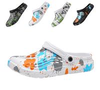 CYian Mens Womens Garden Clogs Quick-Dry Mesh Slipper Lightweight Sandals with Adjustable Strap Non-Slip Water Shoes for Indoor Outdoor-Blue White-UK 6