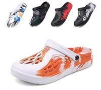 CYian Mens Womens Garden Clogs Quick-Dry Mesh Slipper Lightweight Sandals with Adjustable Strap Non-Slip Water Shoes for Indoor Outdoor-C Orange-UK 10