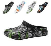 CYian Mens Womens Garden Clogs Quick-Dry Mesh Slipper Lightweight Sandals with Adjustable Strap Non-Slip Water Shoes for Indoor Outdoor-Green Black-UK 7