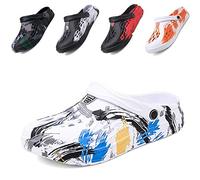 CYian Mens Womens Garden Clogs Quick-Dry Mesh Slipper Lightweight Sandals with Adjustable Strap Non-Slip Water Shoes for Indoor Outdoor-E White-UK 9