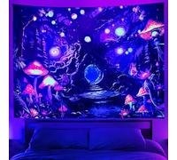 Cyiecw Black Light Aesthetic Tapestry, UV Reactive Mushroom and Tree of Life Decorative Tapestry, Fluorescent Plants Forest Wall Towel, Wall Hanging Living Room Decoration (200 x 150 cm)