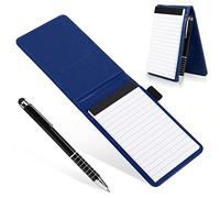 Cyiecw PU Leather Journal Mini Notebook Working Small Notebook Notepad with Pen Pad Holder Set Multifunctional A7 Soft Cover Black Notebook for Office Working, Study (Deep blue)